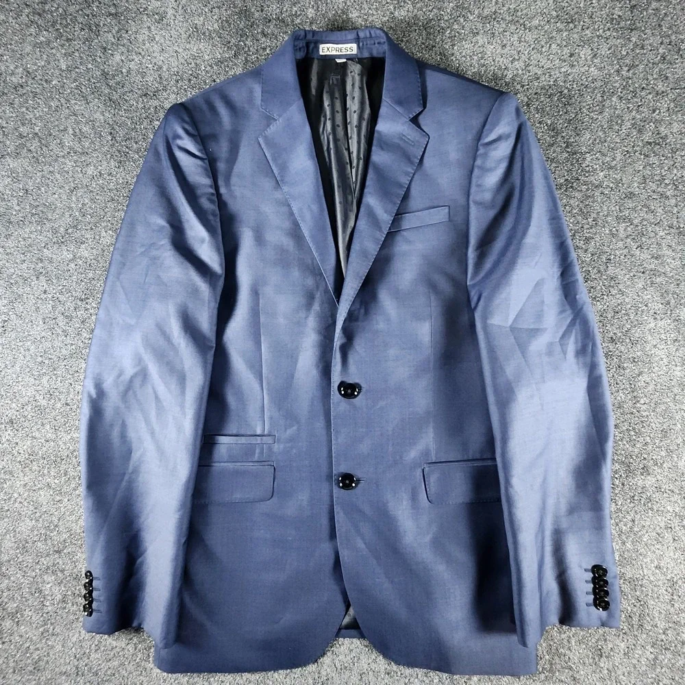 Express Photographer Men's Fitted Sport Coat Blazer Modern Navy Wool Size 36R - Picture 5 of 16